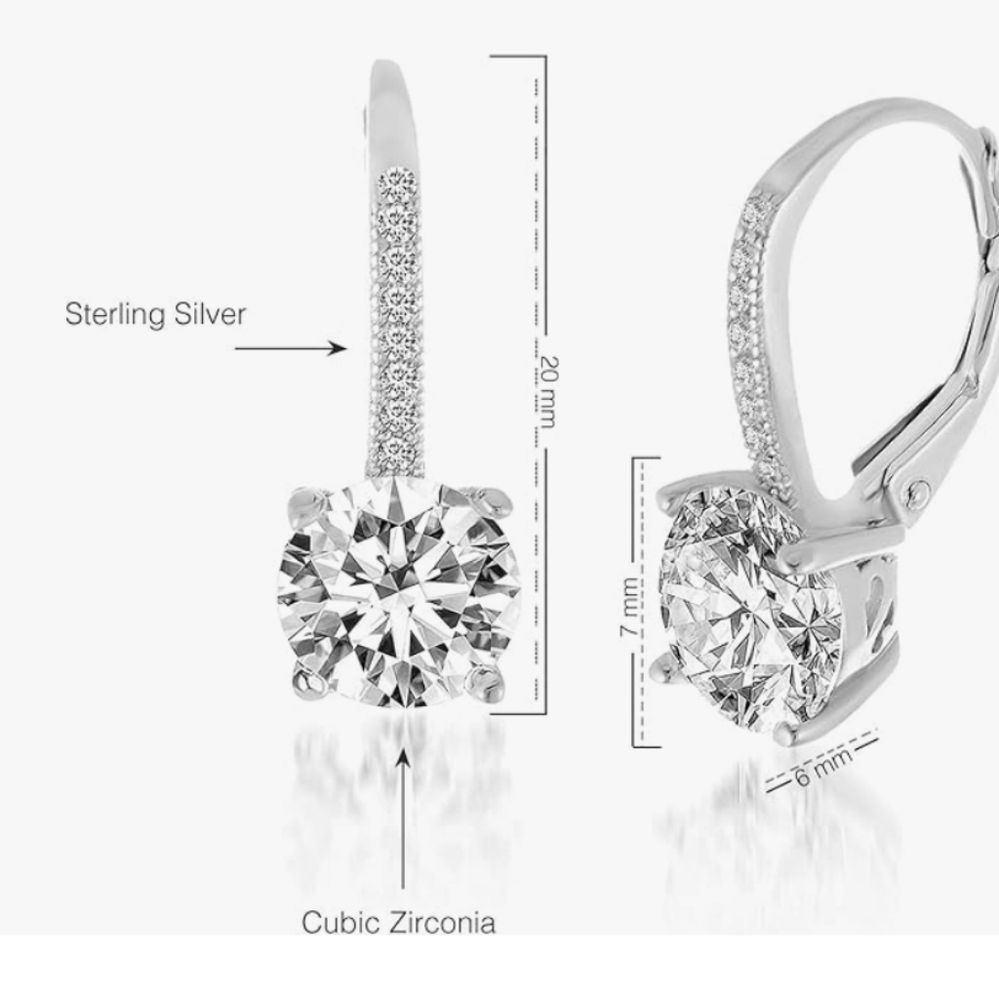 925 Sterling Silver Diamond Solitaire CZ Earrings NWT - Picture 4 of 4